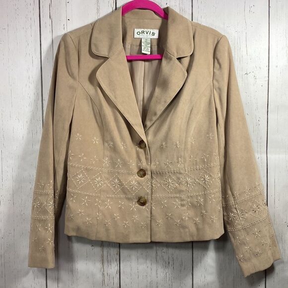 Orvis Vintage Tan Embroidered Blazer Jacket Classic Button Front Cottagecore - Picture 1 of 14